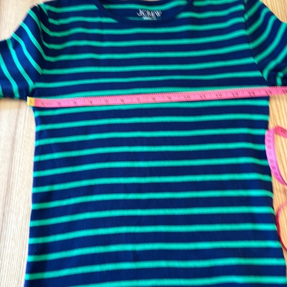 J Crew Perfect Fit Elbow Length Tee Navy/Green stripe - Picture 6 of 7